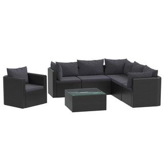 7-Delige Loungeset Met Kussens Poly Rattan Zwart