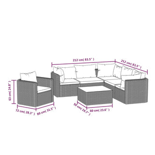 7-Delige Loungeset Met Kussens Poly Rattan Zwart