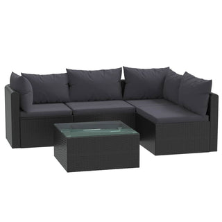 5-Delige Loungeset Met Kussens Poly Rattan Zwart