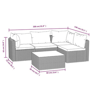 5-Delige Loungeset Met Kussens Poly Rattan Zwart