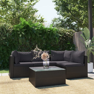 5-Delige Loungeset Met Kussens Poly Rattan Zwart