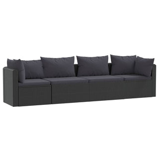 4-Delige Loungeset Met Kussens Poly Rattan Zwart