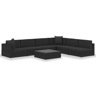 7-Delige Loungeset Met Kussens Poly Rattan Zwart