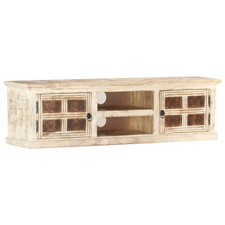 Tv-Meubel 130X30X36 Cm Massief Mangohout Wit