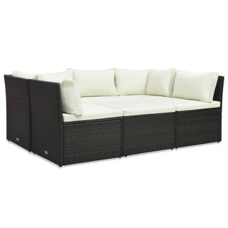 4-Delige Loungeset Met Kussens Poly Rattan