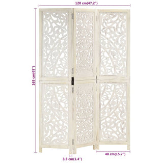 Kamerscherm Met 3 Panelen Handgesneden 20X65 Cm Mangohout