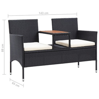 Tuinbank 2-Zits Met Tafeltje 143 Cm Poly Rattan