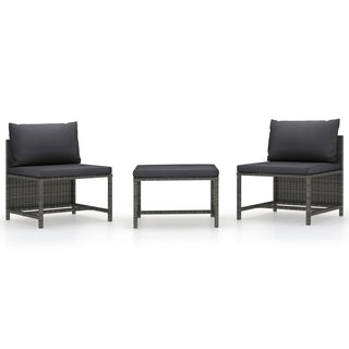 3-Delige Loungeset Met Kussens Poly Rattan