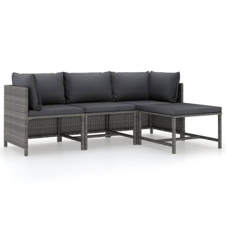 4-Delige Loungeset Met Kussens Poly Rattan