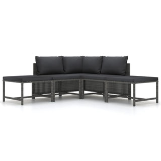 5-Delige Loungeset Met Kussens Poly Rattan