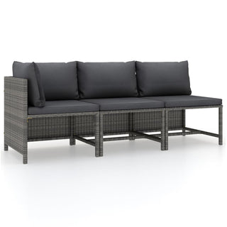 3-Delige Loungeset Met Kussens Poly Rattan