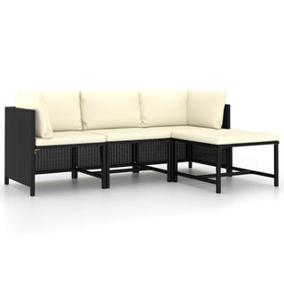 4-Delige Loungeset Met Kussens Poly Rattan