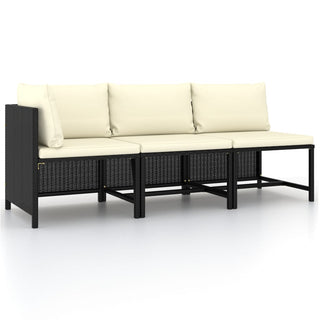 3-Delige Loungeset Met Kussens Poly Rattan