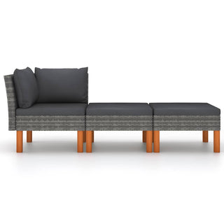 3-Delige Loungeset Poly Rattan En Massief Eucalyptushout