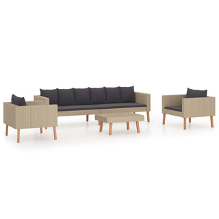 4-Delige Loungeset Met Kussens Poly Rattan