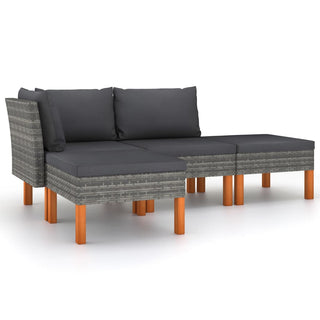 Loungeset Met Kussens Poly Rattan Grijs