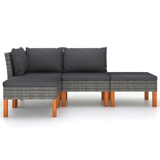 Loungeset Met Kussens Poly Rattan Grijs