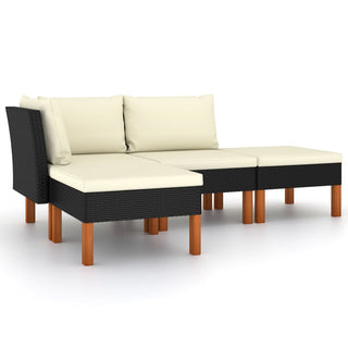 Loungeset Met Kussens Poly Rattan Zwart