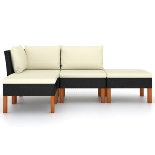 Loungeset Met Kussens Poly Rattan Zwart