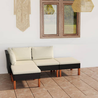 Loungeset Met Kussens Poly Rattan Zwart