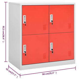 Lockerkast 90X45X92,5 Cm Staal Lichtgrijs En Rood