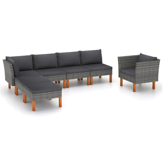 7-Delige Loungeset Poly Rattan En Eucalyptushout