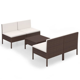 5-Delige Loungeset Met Kussens Poly Rattan Bruin