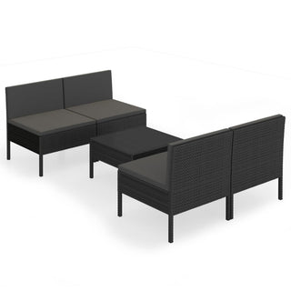 5-Delige Loungeset Met Kussens Poly Rattan Zwart