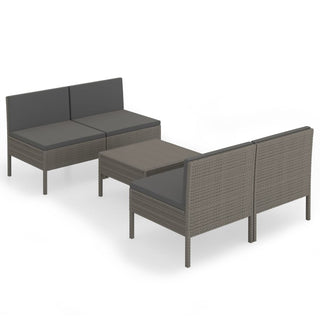 5-Delige Loungeset Met Kussens Poly Rattan Grijs