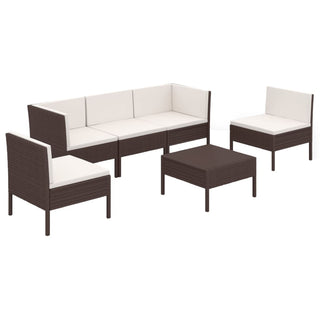 6-Delige Loungeset Met Kussens Poly Rattan Bruin