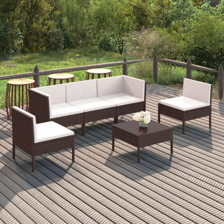 6-Delige Loungeset Met Kussens Poly Rattan Bruin