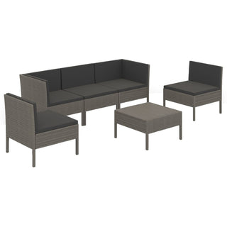 6-Delige Loungeset Met Kussens Poly Rattan Grijs