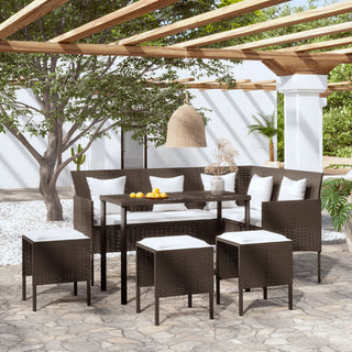 Loungeset Met Kussens L-Vormig Poly Rattan