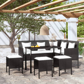 Loungeset Met Kussens L-Vormig Poly Rattan