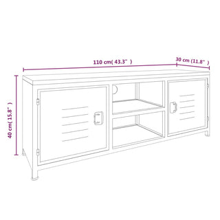 Tv-Meubel 110X30X40 Cm Ijzer En Massief Vurenhout Wit