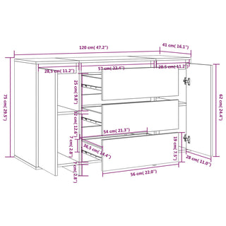 Dressoir Met 3 Lades 20X4X75 Cm Bewerkt Hout