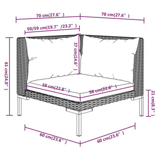 3-Delige Loungeset Halfrond Poly Rattan Donkergrijs