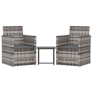 3-Delige Loungeset Met Kussens Poly Rattan Grijs