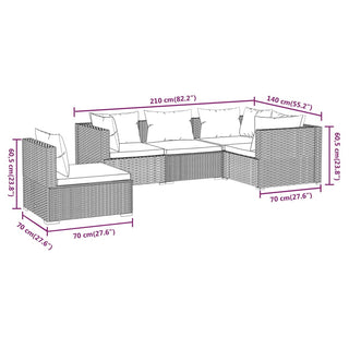 5-Delige Loungeset Met Kussens Poly Rattan