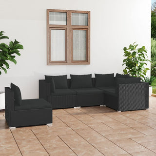 5-Delige Loungeset Met Kussens Poly Rattan