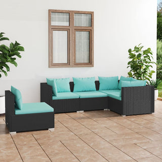 5-Delige Loungeset Met Kussens Poly Rattan