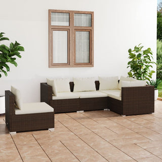 5-Delige Loungeset Met Kussens Poly Rattan