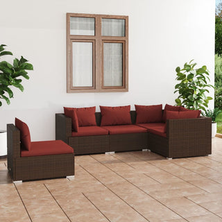 5-Delige Loungeset Met Kussens Poly Rattan