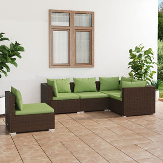 5-Delige Loungeset Met Kussens Poly Rattan