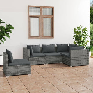 5-Delige Loungeset Met Kussens Poly Rattan