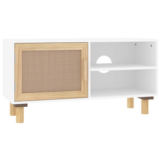 Tv-Meubel 80X30X40 Cm Massief Grenenhout En Rattan