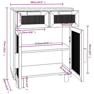 Dressoir 60X30X75 Cm Massief Grenenhout En Rattan