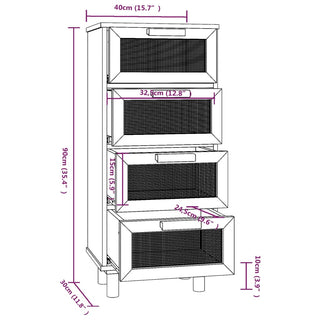 Dressoir 40X30X90 Cm Massief Grenenhout En Rattan