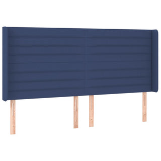 Hoofdbord Met Randen 183X16X118/128 Cm Stof Blauw Blauw