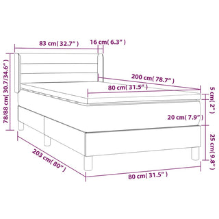 Boxspring Met Matras Fluweel Lichtgrijs 80X200 Cm